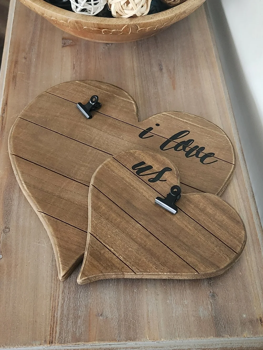 Rustic Double Wood Heart Photo Holder ✨ I Love Us ✨ Farmhouse Decor Anniversary